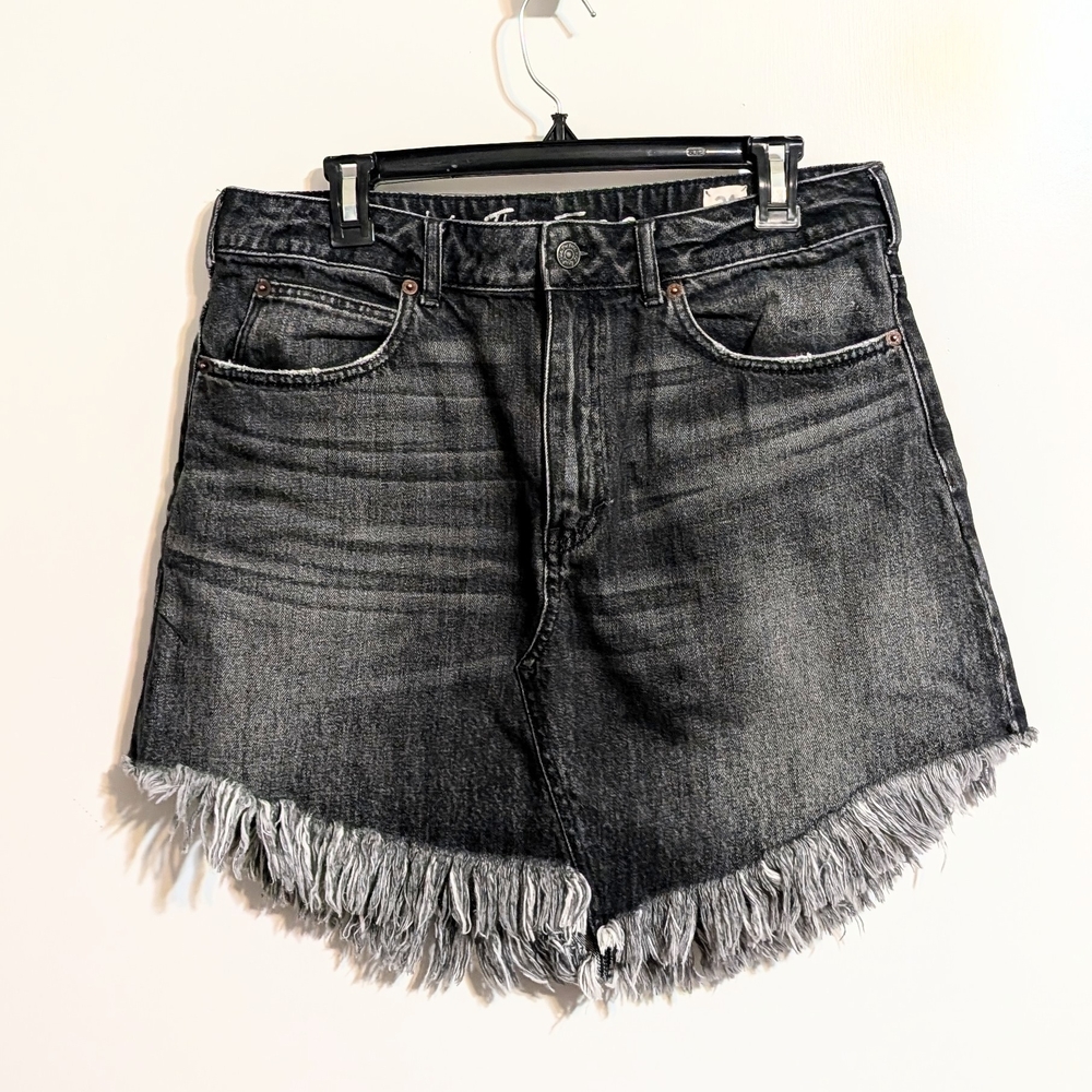 Free People We The Free Bailey Maverick Fringe Denim Mini Skirt - Washed Black